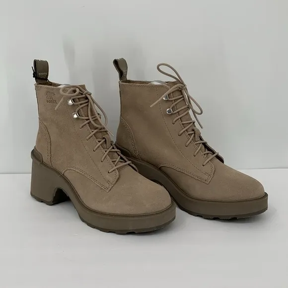 Sorel Hi-line lug boots suede leather waterproof chunky platform Taupe tan 8.5