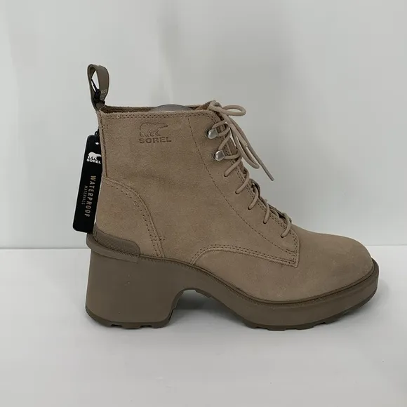Sorel Hi-line lug boots suede leather waterproof chunky platform Taupe tan 8.5