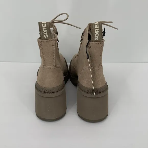 Sorel Hi-line lug boots suede leather waterproof chunky platform Taupe tan 8.5