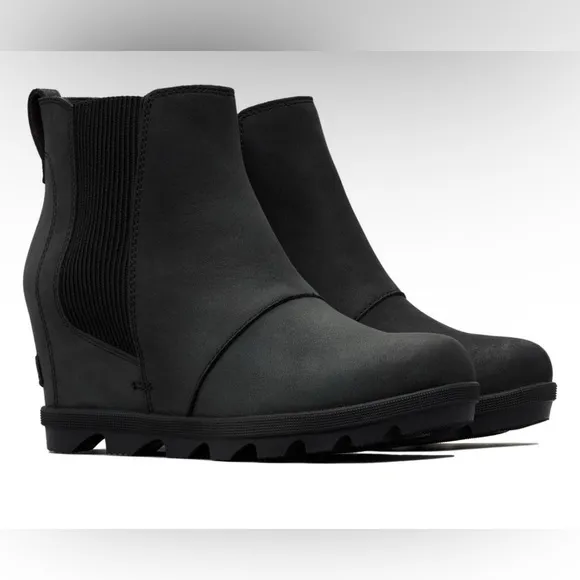 Sorel Joan of Arctic Platform Wedge II Chelsea Boots Bootie, Black Leather 7.5