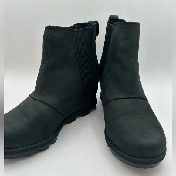 Sorel Joan of Arctic Platform Wedge II Chelsea Boots Bootie, Black Leather 7.5