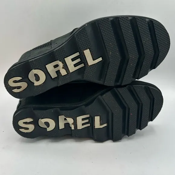 Sorel Joan of Arctic Platform Wedge II Chelsea Boots Bootie, Black Leather 7.5