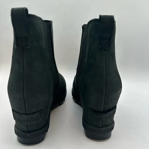 Sorel Joan of Arctic Platform Wedge II Chelsea Boots Bootie, Black Leather 7.5