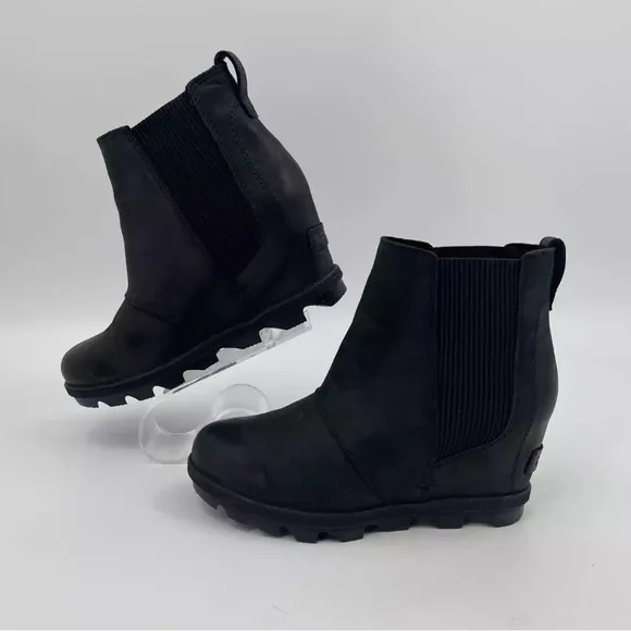 Sorel Joan of Arctic Platform Wedge II Chelsea Boots Bootie, Black Leather SZ 10