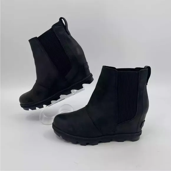 Sorel Joan of Arctic Platform Wedge II Chelsea Boots Bootie, Black Leather SZ 10