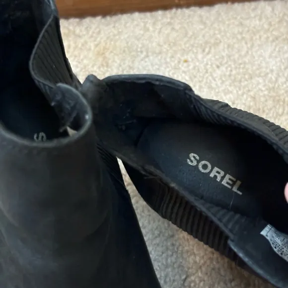 Sorel Joan Of Arctic Wedge Black Leather Ankle Boots