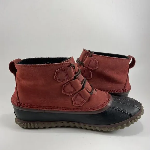 Sorel Out N About Duck Boots Womens Size 7.5 Waterproof Red Leather Booties