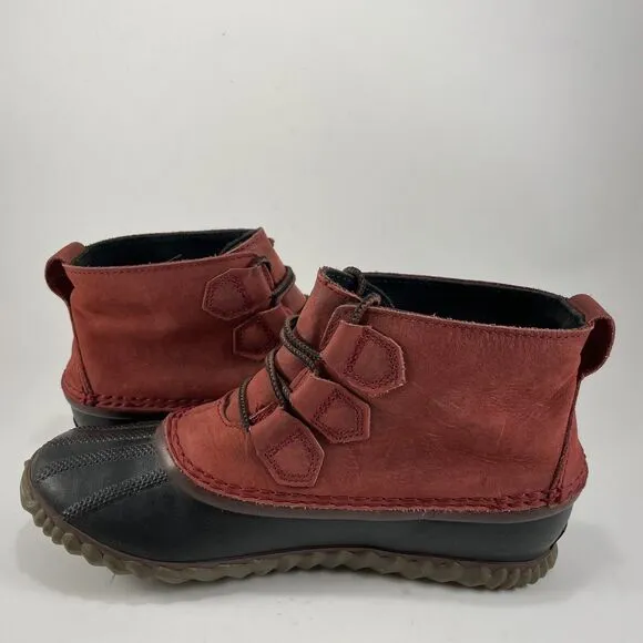 Sorel Out N About Duck Boots Womens Size 7.5 Waterproof Red Leather Booties