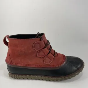 Sorel Out N About Duck Boots Womens Size 7.5 Waterproof Red Leather Booties
