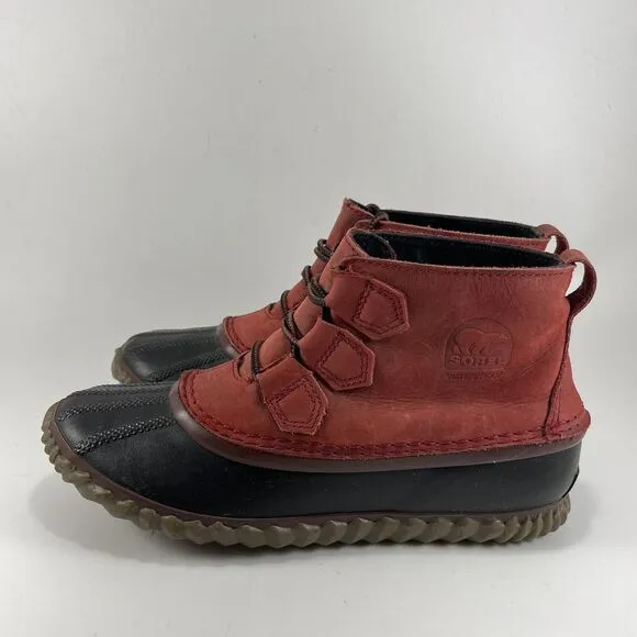 Sorel Out N About Duck Boots Womens Size 7.5 Waterproof Red Leather Booties