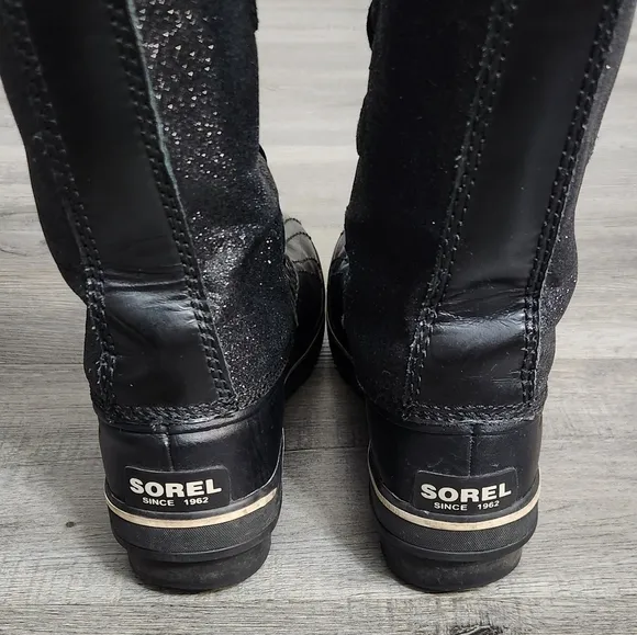 Sorel Tofino Glitter Black Waterproof Lace-Up Fleece Lined Boots