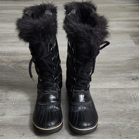Sorel Tofino Glitter Black Waterproof Lace-Up Fleece Lined Boots