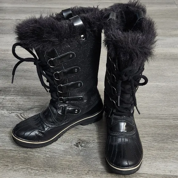 Sorel Tofino Glitter Black Waterproof Lace-Up Fleece Lined Boots