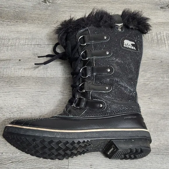 Sorel Tofino Glitter Black Waterproof Lace-Up Fleece Lined Boots