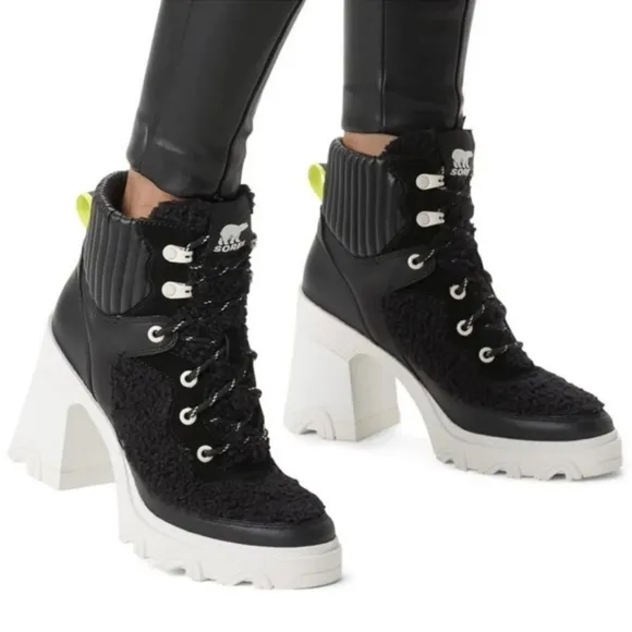SOREL Women's Brex Faux Shearling &amp; Leather Waterproof Boots Black / White 6.5