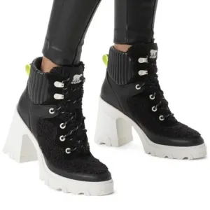 SOREL Women's Brex Faux Shearling &amp; Leather Waterproof Boots Black / White 6.5