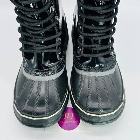 Sorel Women's Dahlia Patent Black Lace Up Winter Snow Boots NL1559-010 Size 7