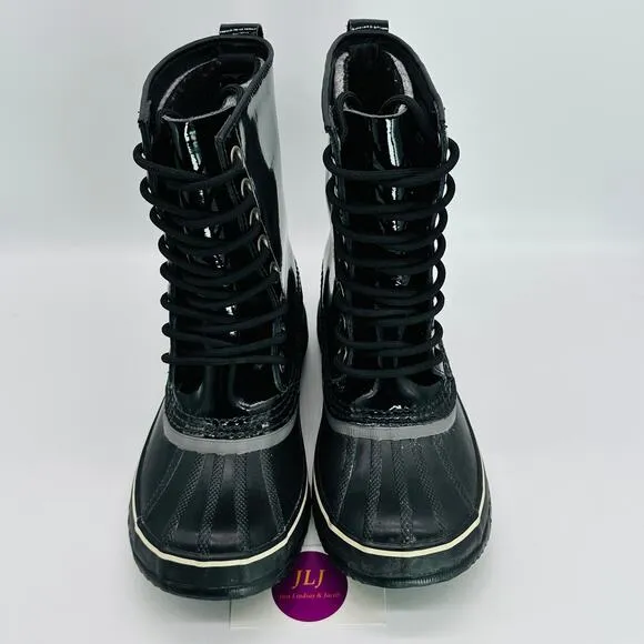 Sorel Women's Dahlia Patent Black Lace Up Winter Snow Boots NL1559-010 Size 7