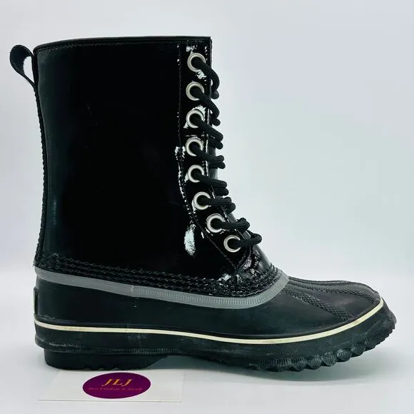 Sorel Women's Dahlia Patent Black Lace Up Winter Snow Boots NL1559-010 Size 7
