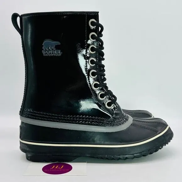 Sorel Women's Dahlia Patent Black Lace Up Winter Snow Boots NL1559-010 Size 7