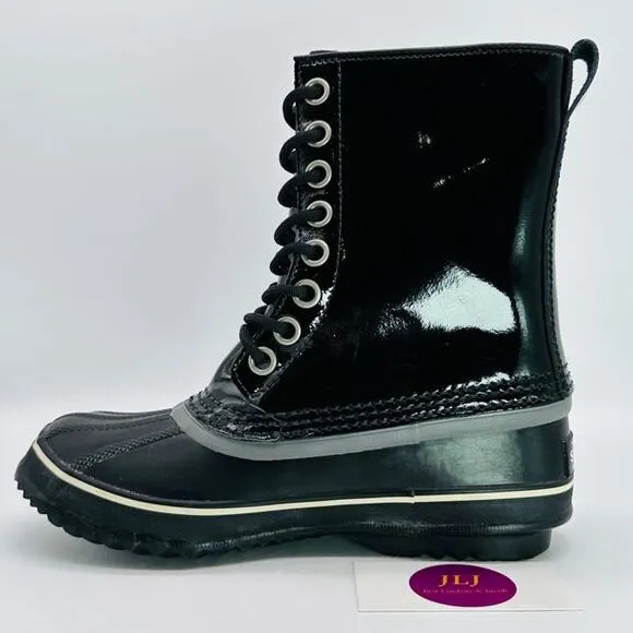 Sorel Women's Dahlia Patent Black Lace Up Winter Snow Boots NL1559-010 Size 7