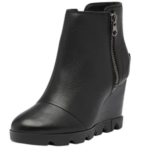 Sorel Women's Joan Uptown Zip Bootie — Waterproof Leather Wedge Boots black
