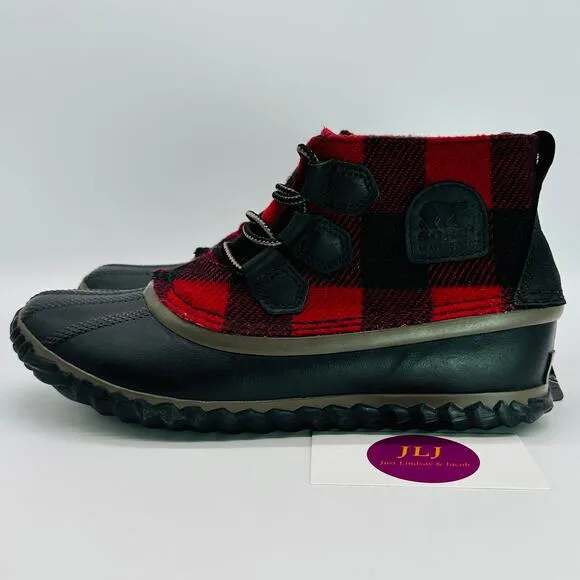 Sorel Women's Out N About Plus Buffalo Plaid Ankle Boots NL2544-011 Size 7