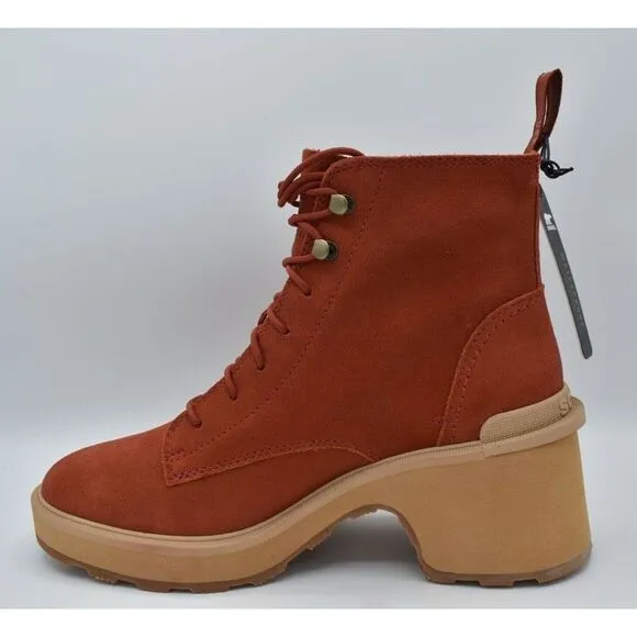 Sorel Womens Size 10.5 Hi Line Warp Red Suede Lace Up Waterproof Heeled Boots