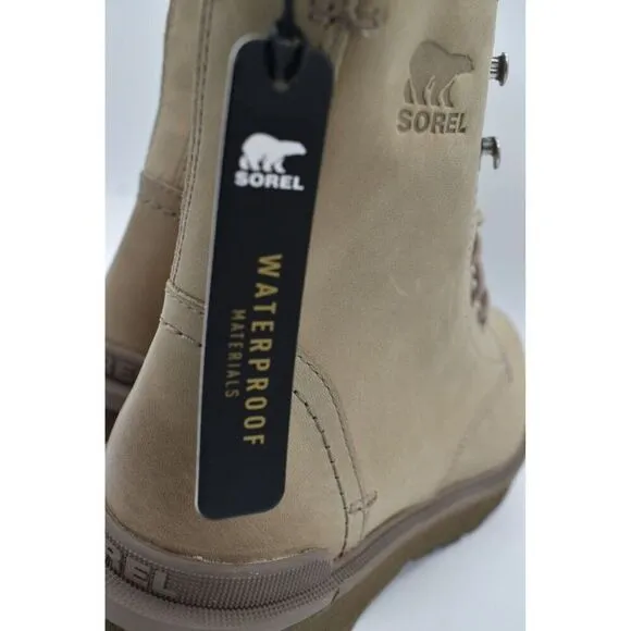 Sorel Womens Size 7 Hi Line Lace Platform Taupe Leather Waterproof Combat Boots