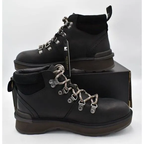 Sorel Womens Size 10.5 Hi Line Hiker Jet Black Waterproof Leather Lace Up Boots