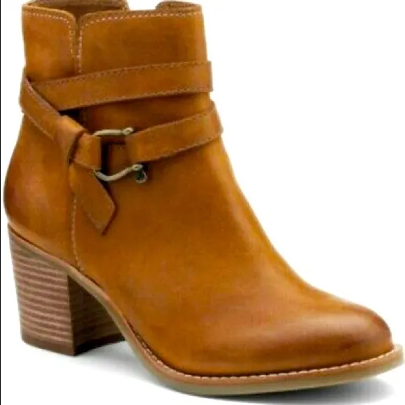 Sperry Top-Sider Brown Chelton Cognac Leather Chunky Block Heel Ankle Boots