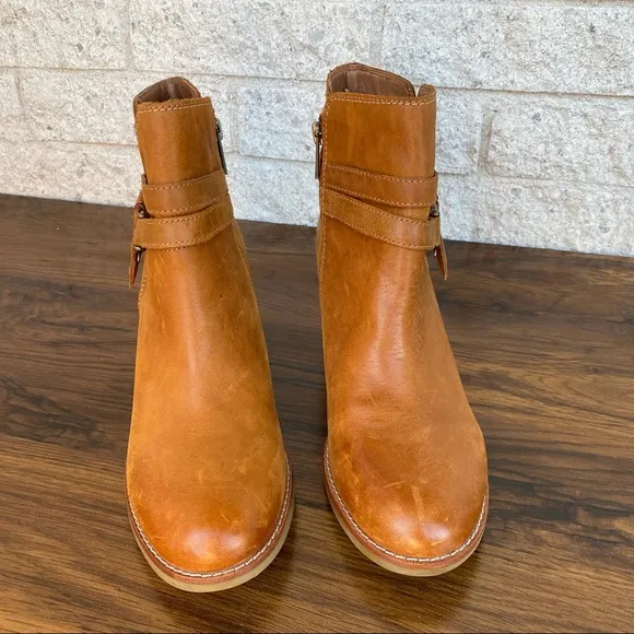 Sperry Top-Sider Brown Chelton Cognac Leather Chunky Block Heel Ankle Boots