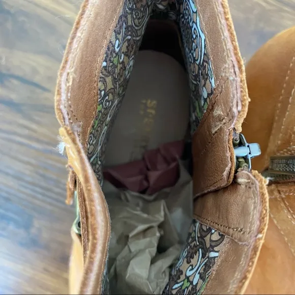 Sperry Top-Sider Brown Chelton Cognac Leather Chunky Block Heel Ankle Boots