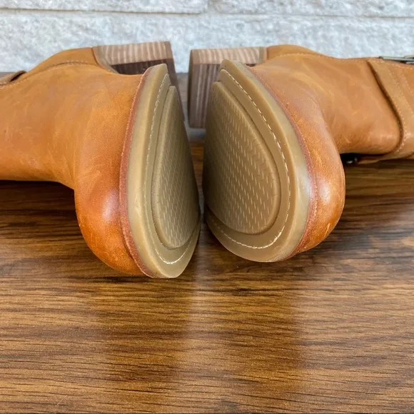 Sperry Top-Sider Brown Chelton Cognac Leather Chunky Block Heel Ankle Boots