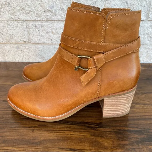 Sperry Top-Sider Brown Chelton Cognac Leather Chunky Block Heel Ankle Boots