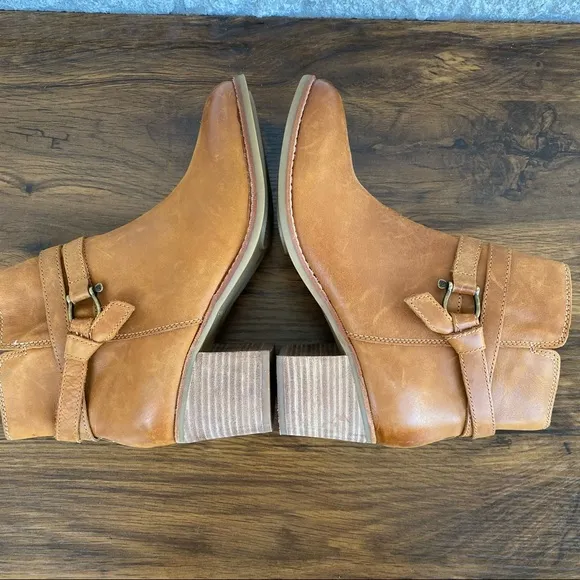 Sperry Top-Sider Brown Chelton Cognac Leather Chunky Block Heel Ankle Boots