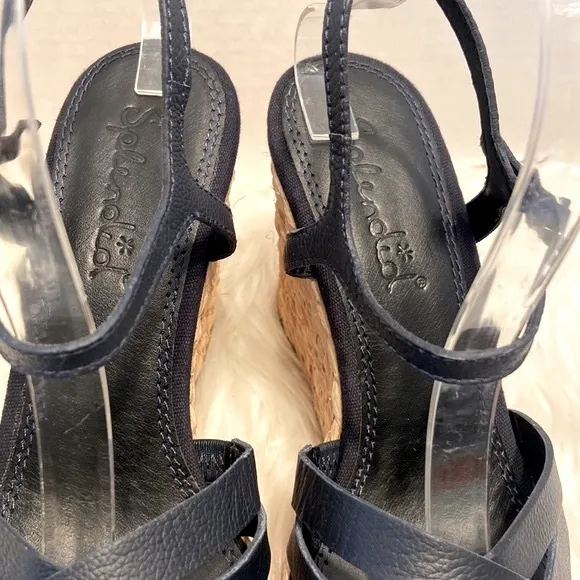 Splendid Women's Madelaine Leather Open Toe Ankle Strap Wedge Sandals Size 9