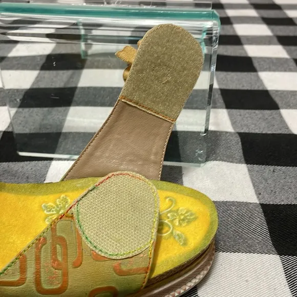 Spring Step L'Artiste Vienrose Leather Sandal Yellow Orange Wedge Floral 41/10