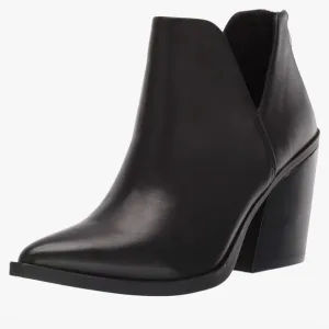 Steve Madden Alyse Side Cut Leather Bootie Black  Block Heel Pointy Boots