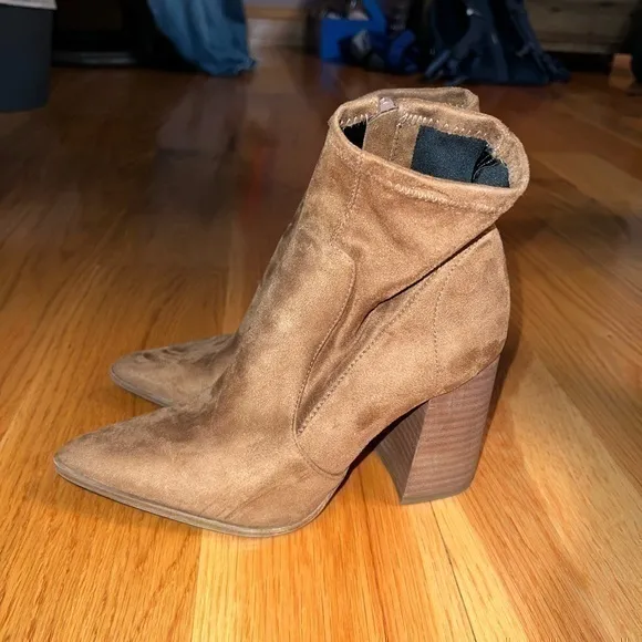 Steve Madden Ankle Boots Chestnut Brown suede Chunky Heel Touchdown Stock 8