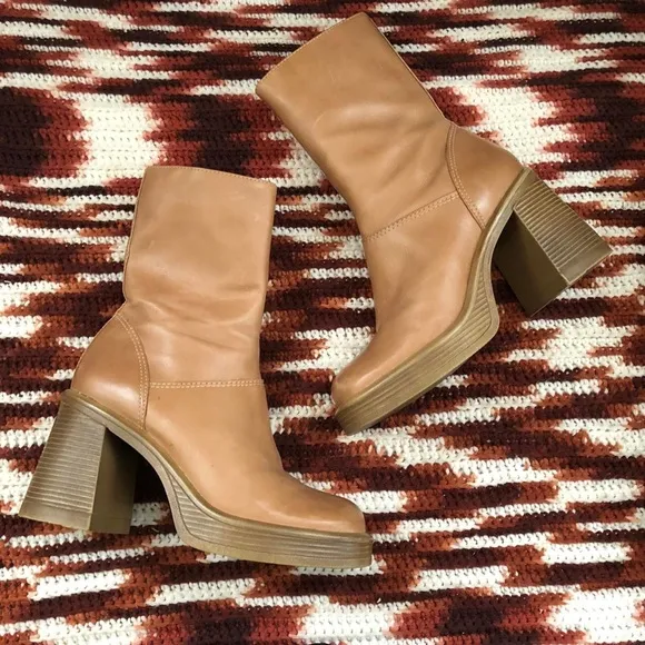 Steve madden Destroyer Bratz Boho Chunky Platform Brown Boots Square Toe Y2K 90s