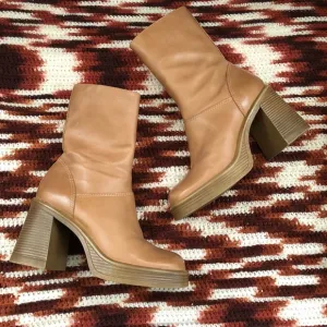 Steve madden Destroyer Bratz Boho Chunky Platform Brown Boots Square Toe Y2K 90s