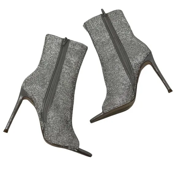 Steve Madden Finley-R Rhinestone Embellished Peep Toe Stiletto Boots Size 5.5