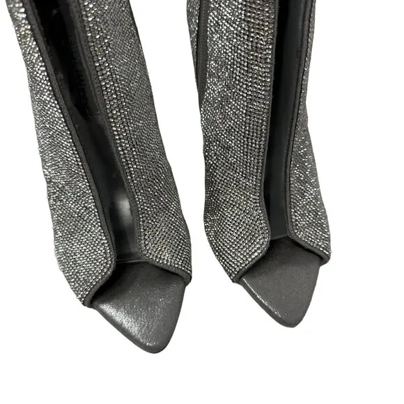 Steve Madden Finley-R Rhinestone Embellished Peep Toe Stiletto Boots Size 5.5
