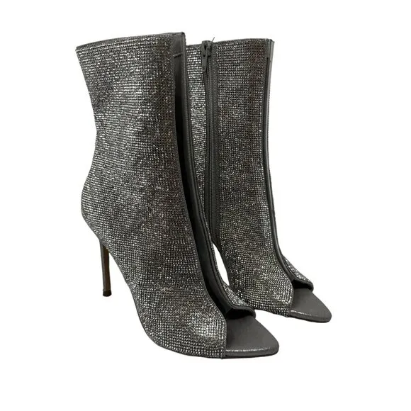 Steve Madden Finley-R Rhinestone Embellished Peep Toe Stiletto Boots Size 5.5