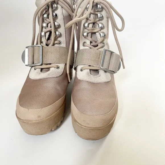 Steve Madden Grady Combat‎ Boots Buckle Chunky Lugsole Platform Tan Womens 7.5