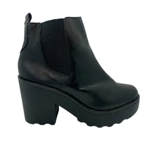 Steve Madden GRETTA Boots Black 9/39 Chunky Leather Chelsea Ankle Bootie Style