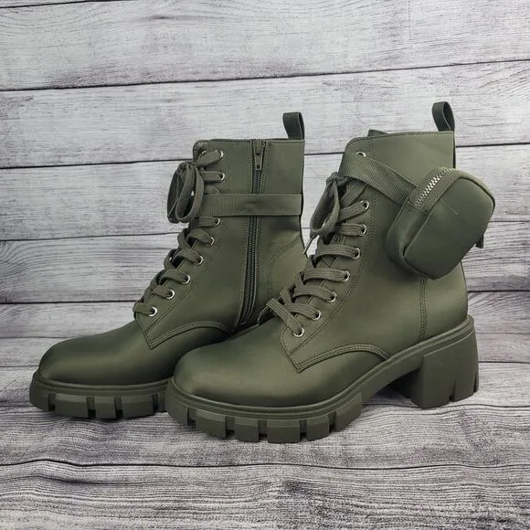 Steve Madden Hyped Chunky Sole Boots in Olive Green Micro Ankle Pack Size 8.5