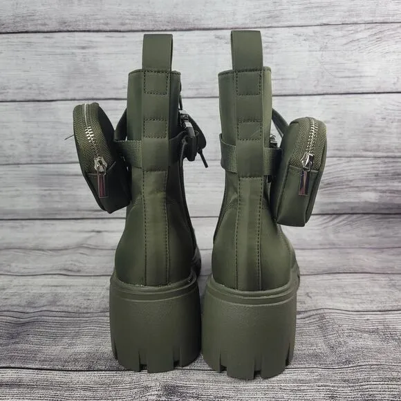 Steve Madden Hyped Chunky Sole Boots in Olive Green Micro Ankle Pack Size 8.5