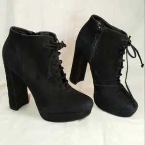 STEVE MADDEN Jolte Black Leather Suede Ankle BOOTS Womens Size 6.5M Chunky Heel